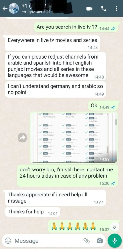Customer thanking support for sorting the channel list